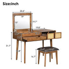 Set da toletta con specchio ribaltabile, 3 cassetti e vano portaoggetti, bianco/marrone-ModernLuxe, 43W