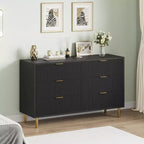 Cassettiera moderna a 6 cassetti per camera da letto con maniglia dorata e cassetti grandi, comò doppio in legno e organizer contenitore