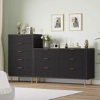 Cassettiera moderna a 6 cassetti per camera da letto con maniglia dorata e cassetti grandi, comò doppio in legno e organizer contenitore