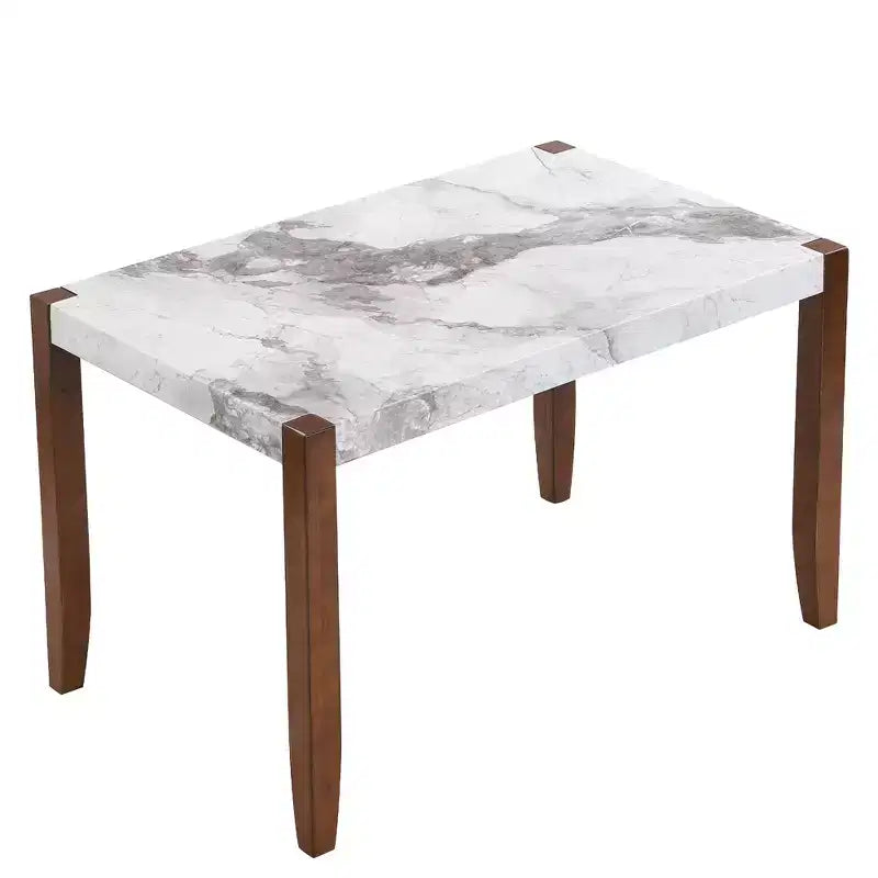 Set da pranzo moderno di 4/5 pezzi Set da pranzo salvaspazio con tavolo in finto marmo, 2 sedie imbottite e panca, bianco+marrone-ModernLuxe