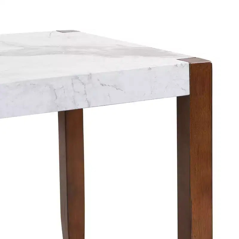 Set da pranzo moderno di 4/5 pezzi Set da pranzo salvaspazio con tavolo in finto marmo, 2 sedie imbottite e panca, bianco+marrone-ModernLuxe