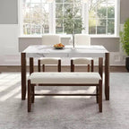 Set da pranzo moderno di 4/5 pezzi Set da pranzo salvaspazio con tavolo in finto marmo, 2 sedie imbottite e panca, bianco+marrone-ModernLuxe