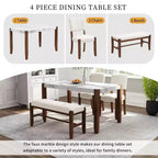 Set da pranzo moderno di 4/5 pezzi Set da pranzo salvaspazio con tavolo in finto marmo, 2 sedie imbottite e panca, bianco+marrone-ModernLuxe