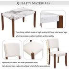 Set da pranzo moderno di 4/5 pezzi Set da pranzo salvaspazio con tavolo in finto marmo, 2 sedie imbottite e panca, bianco+marrone-ModernLuxe