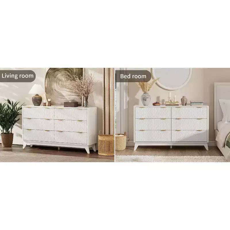 Comò a 6 cassetti per camera da letto, Comò bianco per camera da letto, Cassettiera a sei cassetti con motivo a goccia 54 con ripiano in finto marmo, Comò per bambini per cameretta