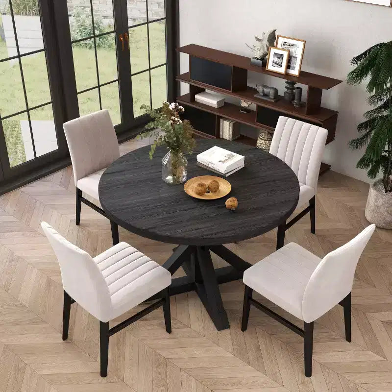 Set da pranzo rotondo Walton da 5 pezzi, tavolo rotondo Cross-Buck con 4 sedie laterali
