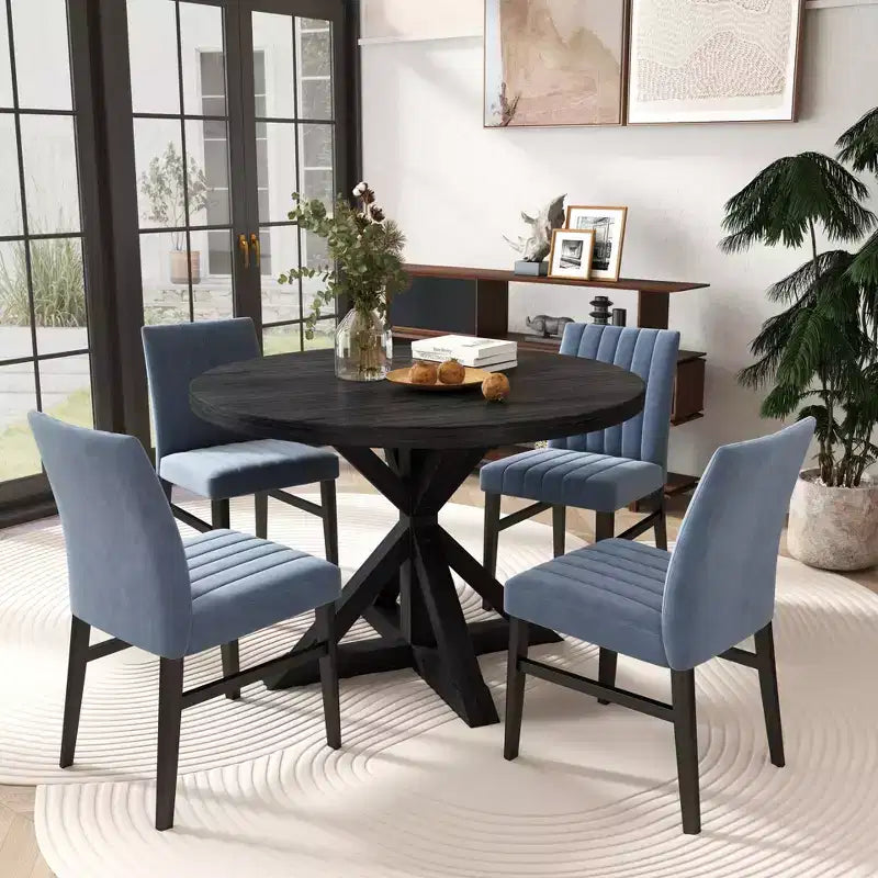 Set da pranzo rotondo Walton da 5 pezzi, tavolo rotondo Cross-Buck con 4 sedie laterali