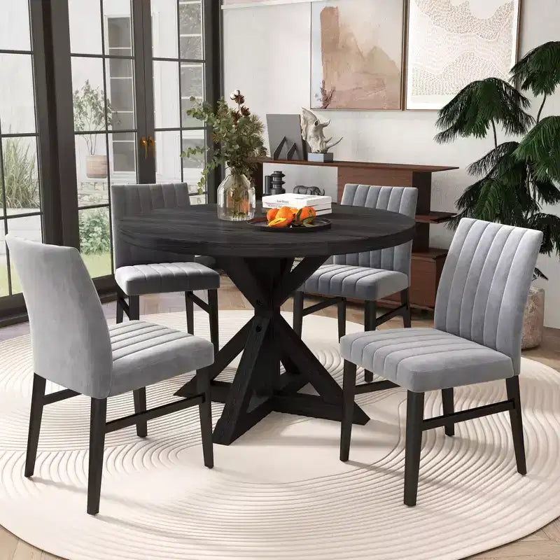 Set da pranzo rotondo Walton da 5 pezzi, tavolo rotondo Cross-Buck con 4 sedie laterali