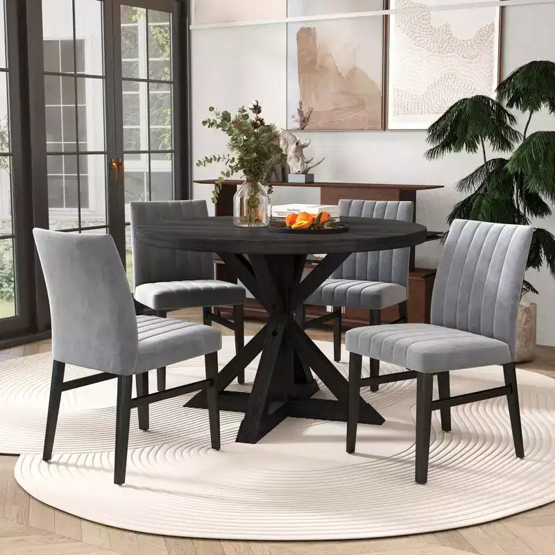 Set da pranzo rotondo Walton da 5 pezzi, tavolo rotondo Cross-Buck con 4 sedie laterali