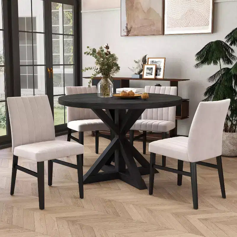 Set da pranzo rotondo Walton da 5 pezzi, tavolo rotondo Cross-Buck con 4 sedie laterali