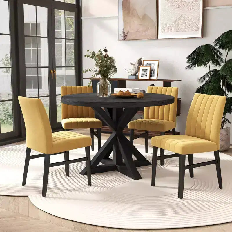 Set da pranzo rotondo Walton da 5 pezzi, tavolo rotondo Cross-Buck con 4 sedie laterali