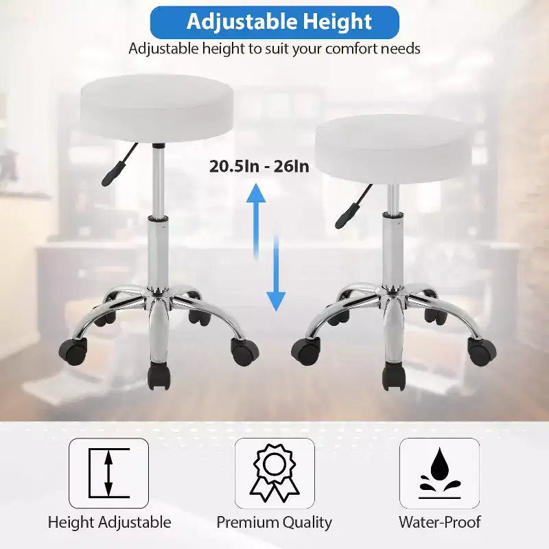 FDW Sgabello Girevole Rotondo per Sedia da Salone Versatile con Altezza Regolabile, Cuscino in Pelle PU