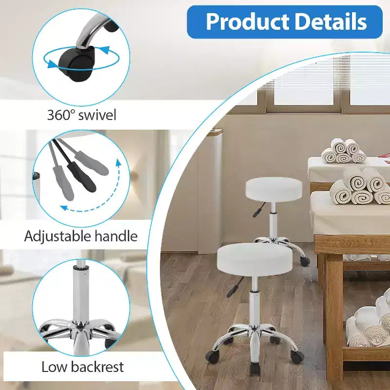 FDW Sgabello Girevole Rotondo per Sedia da Salone Versatile con Altezza Regolabile, Cuscino in Pelle PU