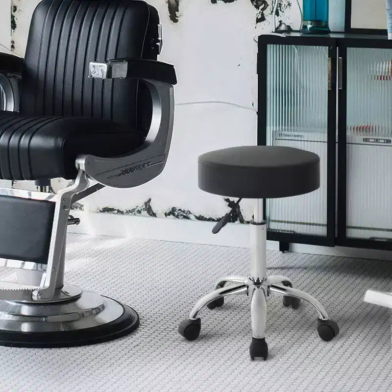 FDW Sgabello Girevole Rotondo per Sedia da Salone Versatile con Altezza Regolabile, Cuscino in Pelle PU