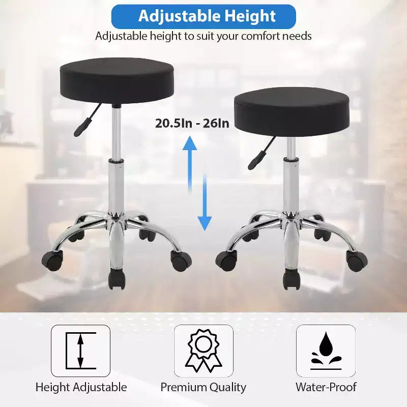 FDW Sgabello Girevole Rotondo per Sedia da Salone Versatile con Altezza Regolabile, Cuscino in Pelle PU