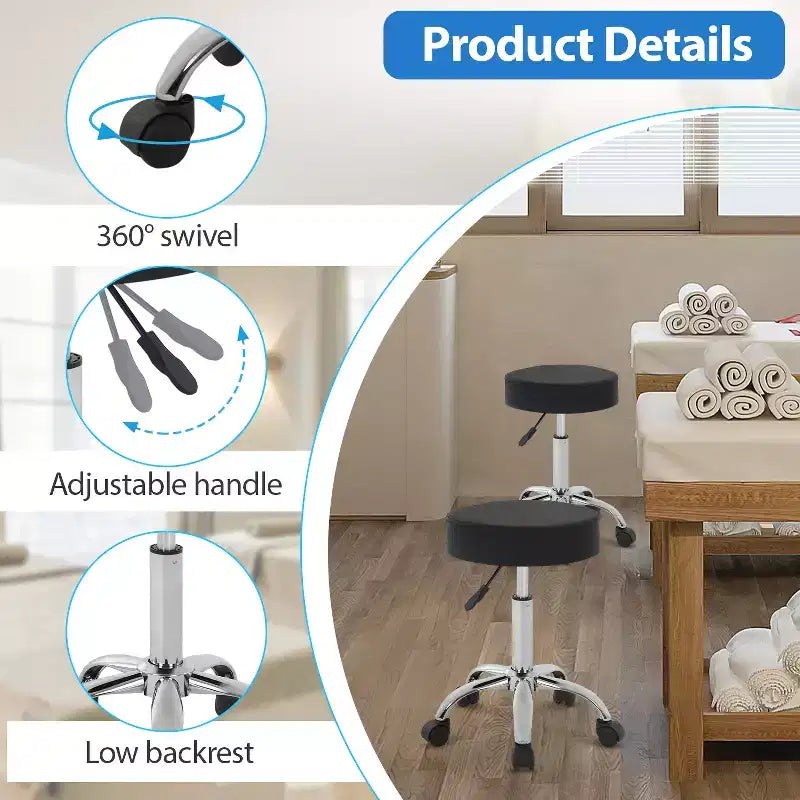 FDW Sgabello Girevole Rotondo per Sedia da Salone Versatile con Altezza Regolabile, Cuscino in Pelle PU