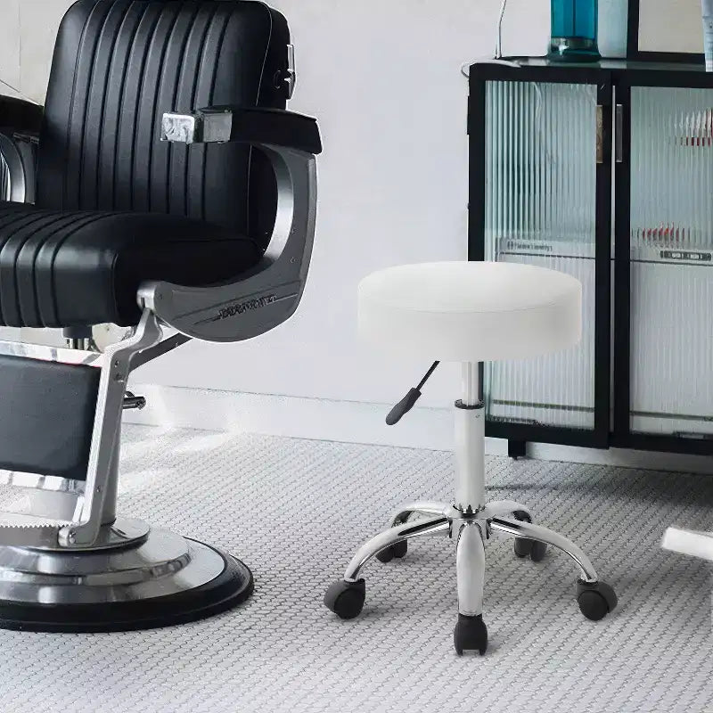 FDW Sgabello Girevole Rotondo per Sedia da Salone Versatile con Altezza Regolabile, Cuscino in Pelle PU