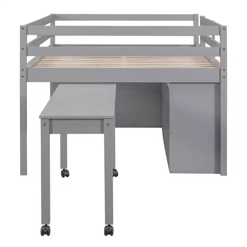 Whisen 76L x 41.8W Letto a soppalco Twin Size con scrivania estraibile e 4 cassetti, scrivania laterale portatile e mensole
