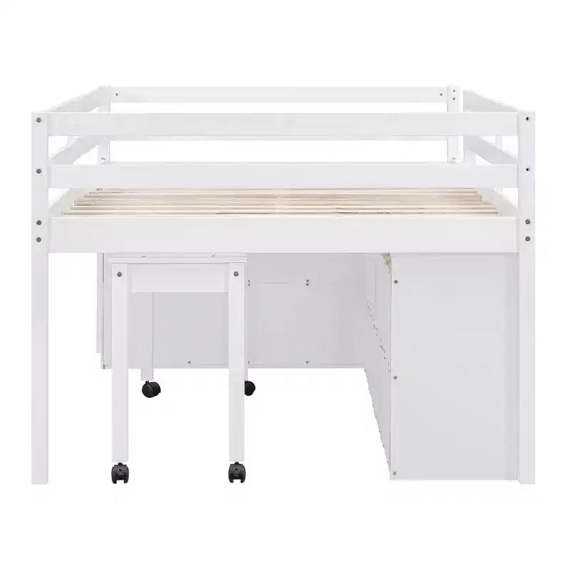 Whisen 76L x 41.8W Letto a soppalco Twin Size con scrivania estraibile e 4 cassetti, scrivania laterale portatile e mensole