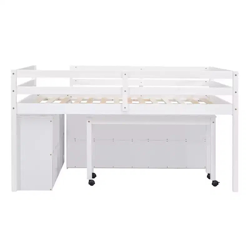 Whisen 76L x 41.8W Letto a soppalco Twin Size con scrivania estraibile e 4 cassetti, scrivania laterale portatile e mensole