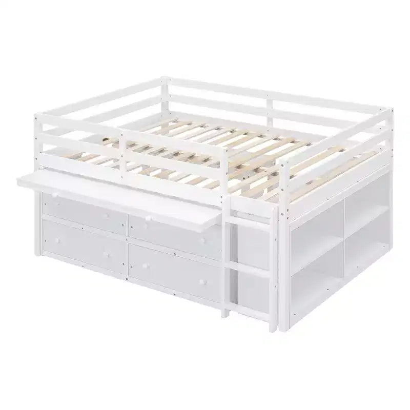 Whisen 76L x 41.8W Letto a soppalco Twin Size con scrivania estraibile e 4 cassetti, scrivania laterale portatile e mensole