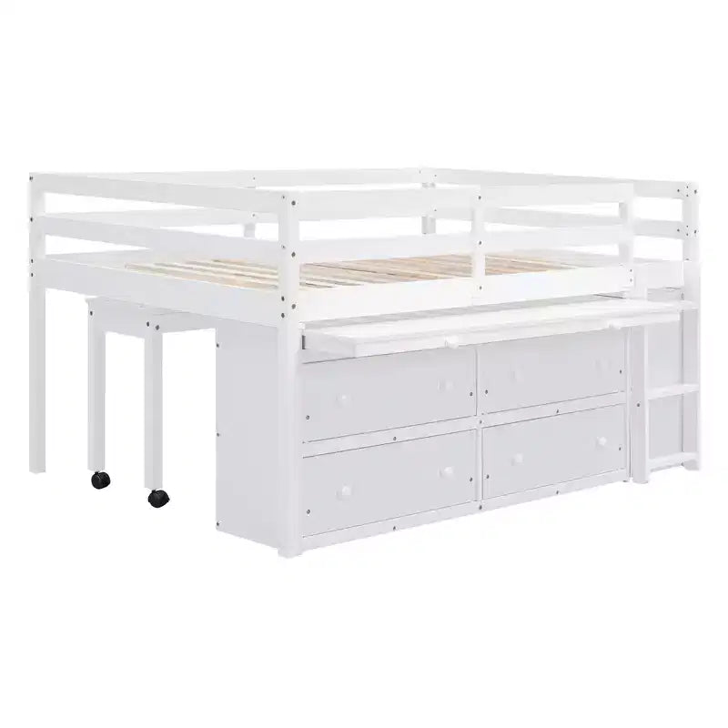 Whisen 76L x 41.8W Letto a soppalco Twin Size con scrivania estraibile e 4 cassetti, scrivania laterale portatile e mensole