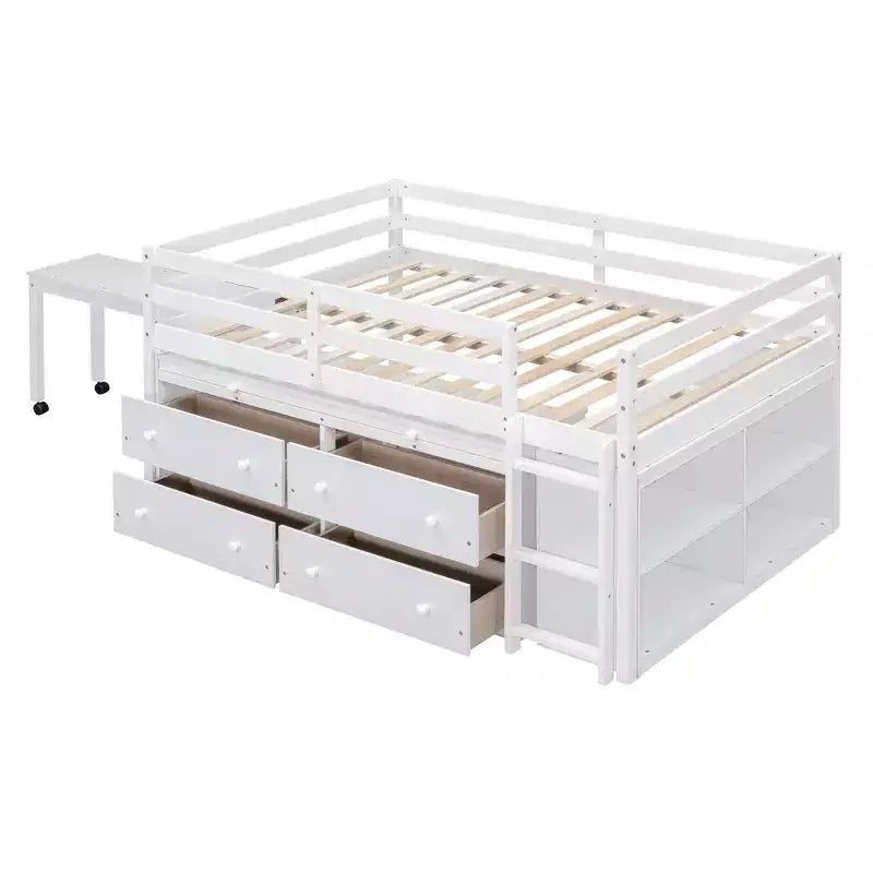 Whisen 76L x 41.8W Letto a soppalco Twin Size con scrivania estraibile e 4 cassetti, scrivania laterale portatile e mensole