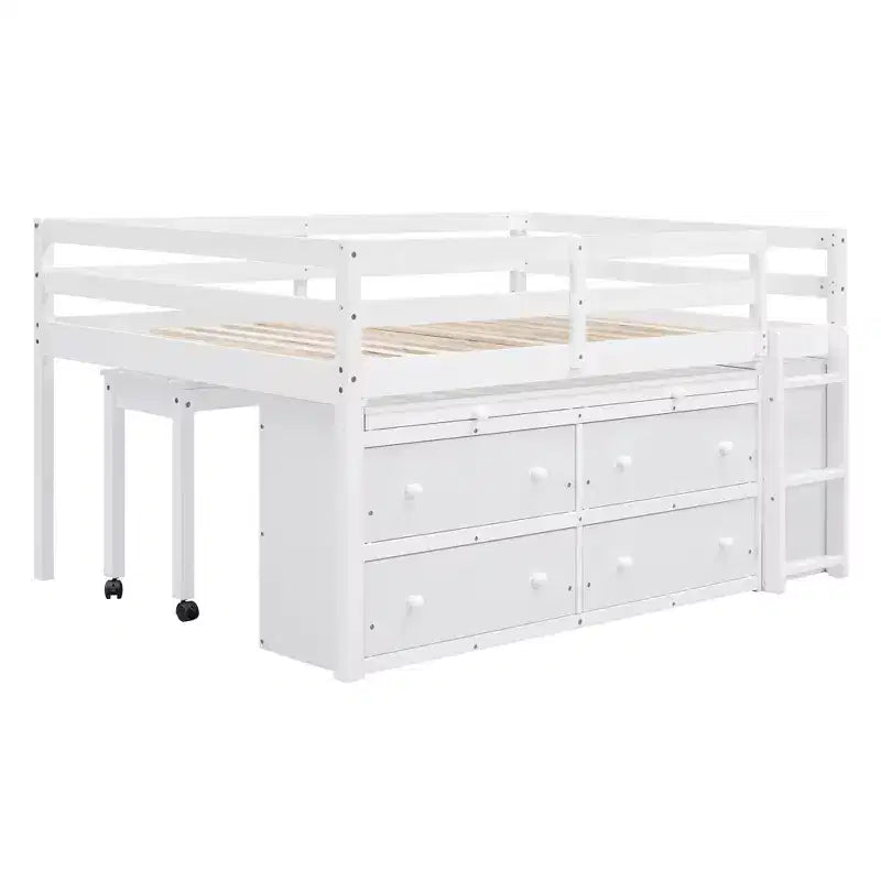 Whisen 76L x 41.8W Letto a soppalco Twin Size con scrivania estraibile e 4 cassetti, scrivania laterale portatile e mensole