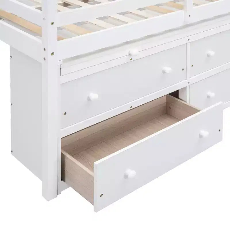 Whisen 76L x 41.8W Letto a soppalco Twin Size con scrivania estraibile e 4 cassetti, scrivania laterale portatile e mensole