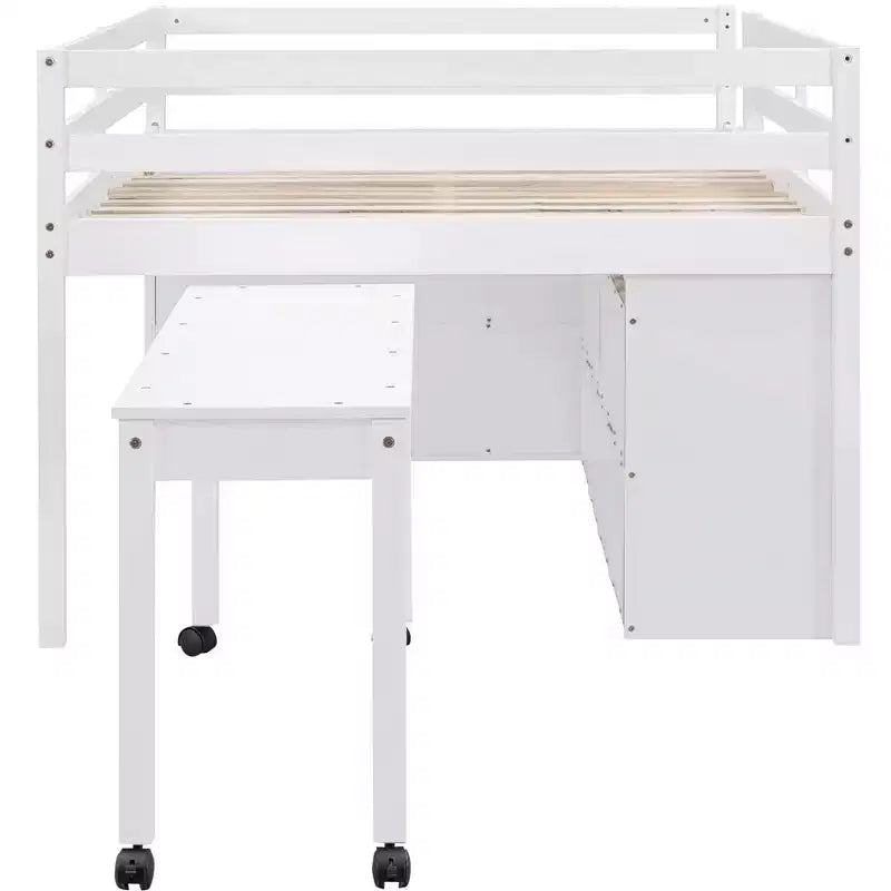 Whisen 76L x 41.8W Letto a soppalco Twin Size con scrivania estraibile e 4 cassetti, scrivania laterale portatile e mensole