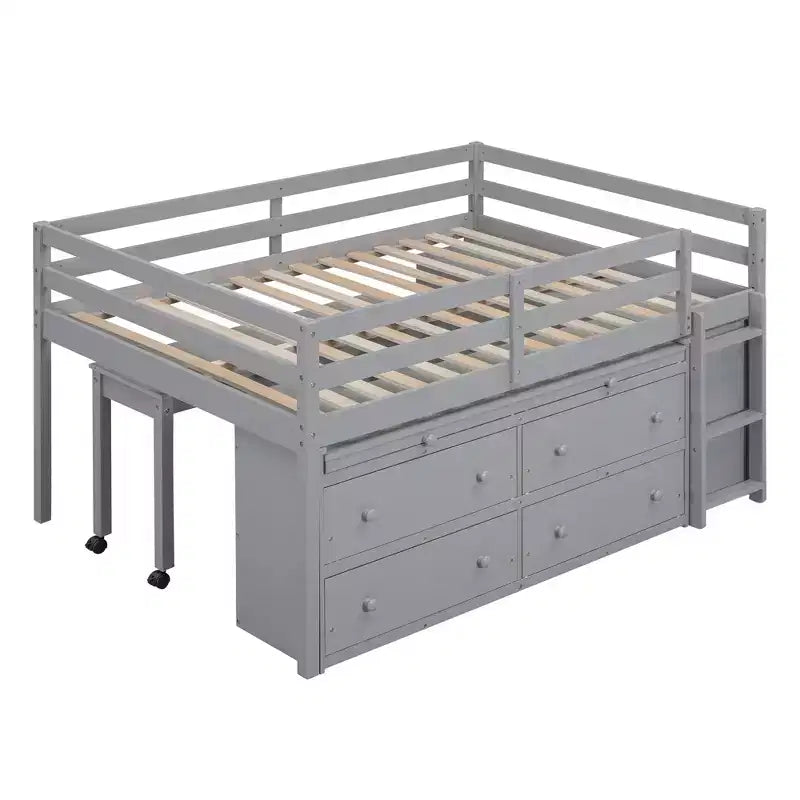 Whisen 76L x 41.8W Letto a soppalco Twin Size con scrivania estraibile e 4 cassetti, scrivania laterale portatile e mensole