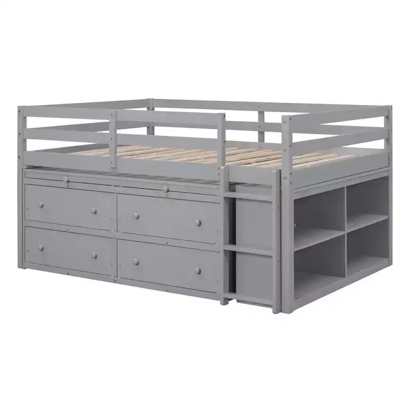 Whisen 76L x 41.8W Letto a soppalco Twin Size con scrivania estraibile e 4 cassetti, scrivania laterale portatile e mensole