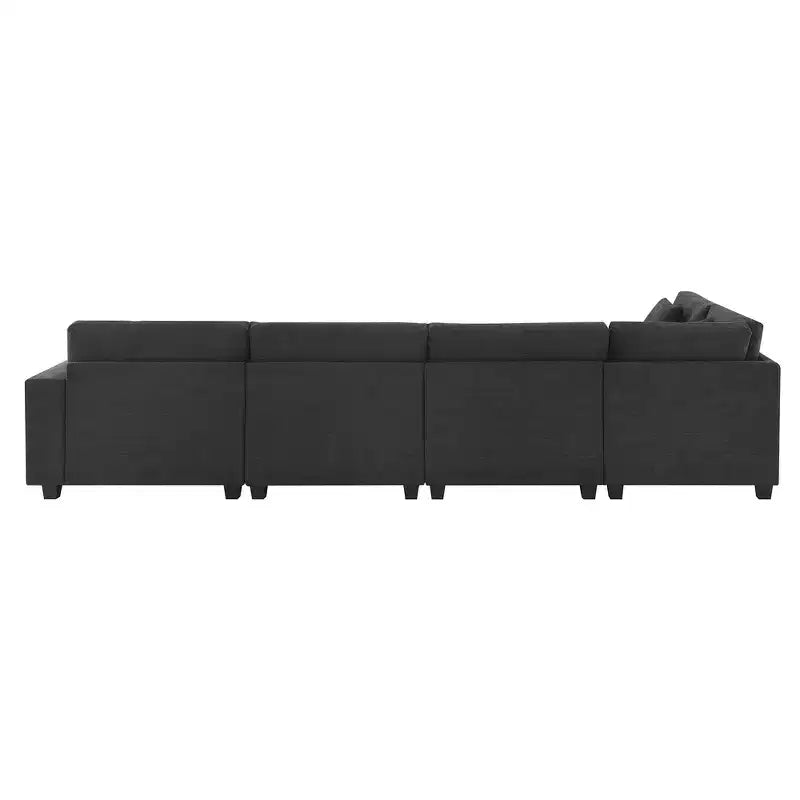 Divano componibile a U Whisen Modern in ciniglia con pouf di grandi dimensioni, portaoggetti nel bracciolo nascosto e portabicchieri, porte di ricarica USB