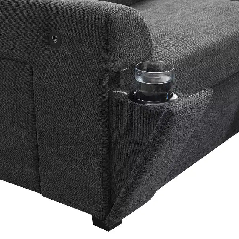 Divano componibile a U Whisen Modern in ciniglia con pouf di grandi dimensioni, portaoggetti nel bracciolo nascosto e portabicchieri, porte di ricarica USB