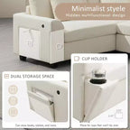 Divano componibile a U Whisen Modern in ciniglia con pouf di grandi dimensioni, portaoggetti nel bracciolo nascosto e portabicchieri, porte di ricarica USB
