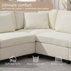 Divano componibile a U Whisen Modern in ciniglia con pouf di grandi dimensioni, portaoggetti nel bracciolo nascosto e portabicchieri, porte di ricarica USB
