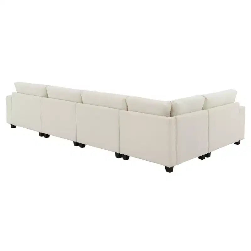 Divano componibile a U Whisen Modern in ciniglia con pouf di grandi dimensioni, portaoggetti nel bracciolo nascosto e portabicchieri, porte di ricarica USB