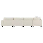 Divano componibile a U Whisen Modern in ciniglia con pouf di grandi dimensioni, portaoggetti nel bracciolo nascosto e portabicchieri, porte di ricarica USB