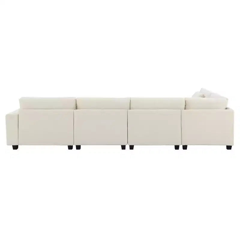 Divano componibile a U Whisen Modern in ciniglia con pouf di grandi dimensioni, portaoggetti nel bracciolo nascosto e portabicchieri, porte di ricarica USB