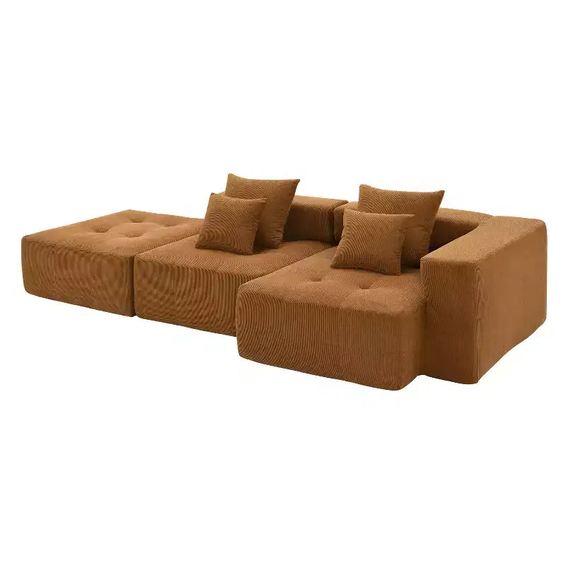 Divano componibile a U Whisen Modern in ciniglia con pouf di grandi dimensioni, portaoggetti nel bracciolo nascosto e portabicchieri, porte di ricarica USB