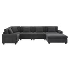 Divano componibile a U Whisen Modern in ciniglia con pouf di grandi dimensioni, portaoggetti nel bracciolo nascosto e portabicchieri, porte di ricarica USB