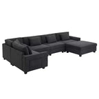 Divano componibile a U Whisen Modern in ciniglia con pouf di grandi dimensioni, portaoggetti nel bracciolo nascosto e portabicchieri, porte di ricarica USB
