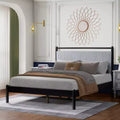 Full/Queen Size Platform Bed Frame with Fluffy Soft Headboard, Black+Gray-ModernLuxe