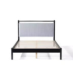 Struttura letto a piattaforma matrimoniale/queen size con morbida testiera imbottita, Nero+Grigio-ModernLuxe