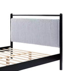 Struttura letto a piattaforma matrimoniale/queen size con morbida testiera imbottita, Nero+Grigio-ModernLuxe