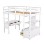 Letto a soppalco in legno Whisen 78.20''L 57.50''W con scrivania integrata con due cassetti, ripiani e cassetti portaoggetti