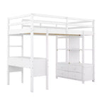 Letto a soppalco in legno Whisen 78.20''L 57.50''W con scrivania integrata con due cassetti, ripiani e cassetti portaoggetti