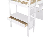 Letto a soppalco in legno Whisen 78.20''L 57.50''W con scrivania integrata con due cassetti, ripiani e cassetti portaoggetti