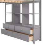 Letto a soppalco in legno Whisen 78.20''L 57.50''W con scrivania integrata con due cassetti, ripiani e cassetti portaoggetti