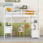 Letto a soppalco in legno Whisen 78.20''L 57.50''W con scrivania integrata con due cassetti, ripiani e cassetti portaoggetti